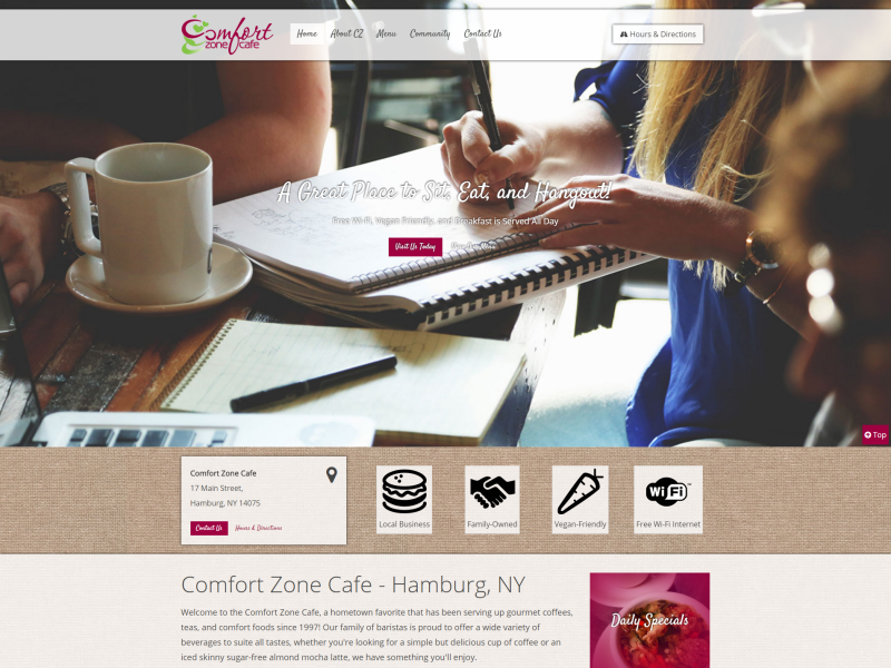 Comfort Zone Cafe Restaurant/Coffee Shop Website 2016